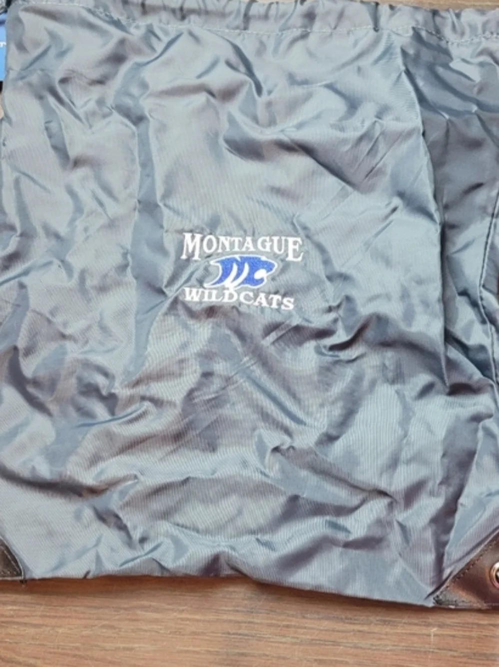 Montague Wildcats Gray Drawstring Gym Bag NWT